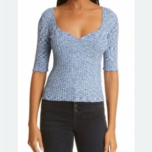 Veronica Beard Lipa Top Rib Knit Large Blue